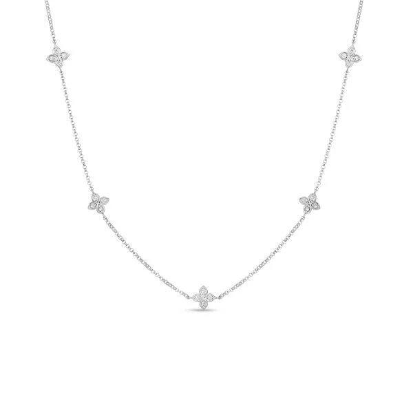 Romantic Heart-Shaped Jewelry For Special Gifts 18K WHITE GOLD LOVE BY THE INCH 5 STATION FLOWER NECKLACE