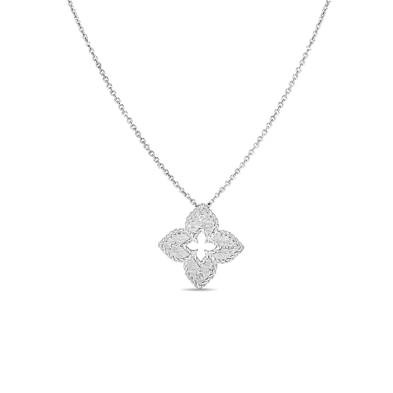 High-Quality Gemstone Jewelry For Special Occasions 18K WHITE GOLD PETITE VENETIAN PRINCESS EXTRA SMALL SATIN & DIAMOND ACCENT FLOWER NECKLACE High-Quality Gemstone Jewelry For Special Occasions 18K WHITE GOLD PETITE VENETIAN PRINCESS EXTRA SMALL SATIN & DIAMOND ACCENT FLOWER NECKLACE