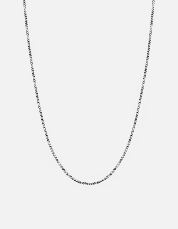 Unique Jewelry Designs Now At Discounted Rates 2mm Cuban Chain Necklace, Oxidized Silver Unique Jewelry Designs Now At Discounted Rates 2mm Cuban Chain Necklace, Oxidized Silver