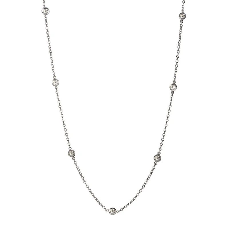 Trendy Minimalist Jewelry For Everyday Wear .80ct Diamond by the Yard 14 Station 14K White Gold Necklace Trendy Minimalist Jewelry For Everyday Wear .80ct Diamond by the Yard 14 Station 14K White Gold Necklace