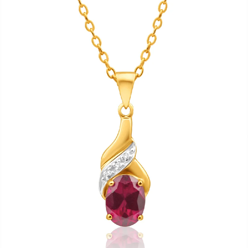 Eco-Friendly Sustainable Jewelry For Conscious Buyers 9ct Delightful Yellow Gold Created Ruby 8x6mm + Diamond Pendant Eco-Friendly Sustainable Jewelry For Conscious Buyers 9ct Delightful Yellow Gold Created Ruby 8x6mm + Diamond Pendant
