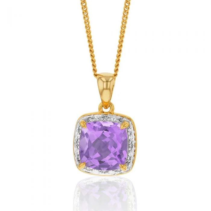 Grab Your Dream Jewelry At The Lowest Prices 9ct Yellow Gold 5mm Amethyst and Diamond Pendant Grab Your Dream Jewelry At The Lowest Prices 9ct Yellow Gold 5mm Amethyst and Diamond Pendant
