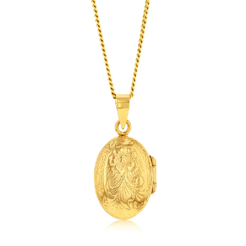 High-Quality Gemstone Jewelry For Special Occasions 9ct Yellow Gold Engraved 13 X10mm Oval Locket High-Quality Gemstone Jewelry For Special Occasions 9ct Yellow Gold Engraved 13 X10mm Oval Locket