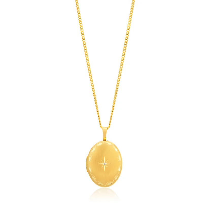 Fashion-Forward Jewelry At Incredible Prices 9ct Yellow Gold Etched Oval Locket with .01ct Diamond Fashion-Forward Jewelry At Incredible Prices 9ct Yellow Gold Etched Oval Locket with .01ct Diamond