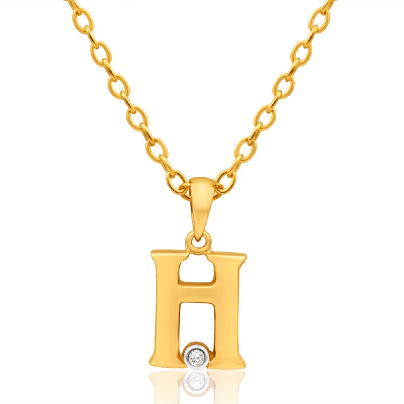 Clearance Sale On High-End Jewelry Collections 9ct Yellow Gold Pendant Initial H set with Diamond Clearance Sale On High-End Jewelry Collections 9ct Yellow Gold Pendant Initial H set with Diamond