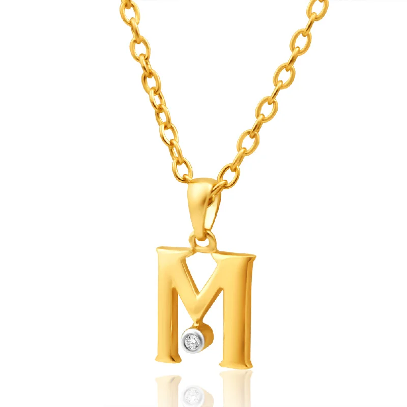Grab Exquisite Jewelry At The Lowest Prices 9ct Yellow Gold Pendant Initial M set with diamond Grab Exquisite Jewelry At The Lowest Prices 9ct Yellow Gold Pendant Initial M set with diamond