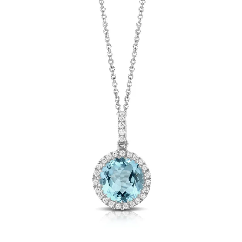 Elegant Jewelry, Exclusive Prices – Shop Now Blue Topaz & Diamond Halo Pendant 18K White Gold Necklace Elegant Jewelry, Exclusive Prices – Shop Now Blue Topaz & Diamond Halo Pendant 18K White Gold Necklace