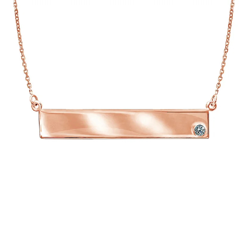 Luxury Handcrafted Jewelry For Elegant Looks Bremer Jewelry 14K Rose Gold Round Shape Diamond Engravable Bar Pendant with a 14K Rose Gold Cable Link Necklace (0.05ctw) Luxury Handcrafted Jewelry For Elegant Looks Bremer Jewelry 14K Rose Gold Round Shape Diamond Engravable Bar Pendant with a 14K Rose Gold Cable Link Necklace (0.05ctw)