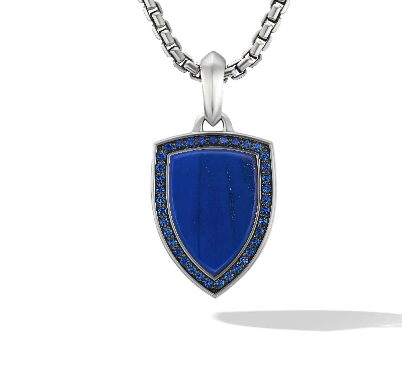 Dainty And Elegant Jewelry Now At Reduced Prices Shield Amulet in Sterling Silver with Lapis and Pave Sapphires Dainty And Elegant Jewelry Now At Reduced Prices Shield Amulet in Sterling Silver with Lapis and Pave Sapphires