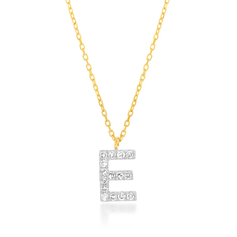 Your Perfect Accessory Now At The Best Price Luminesce Lab Diamond E Initial Pendant in 9ct Yellow Gold with Adjustable 45cm Chain