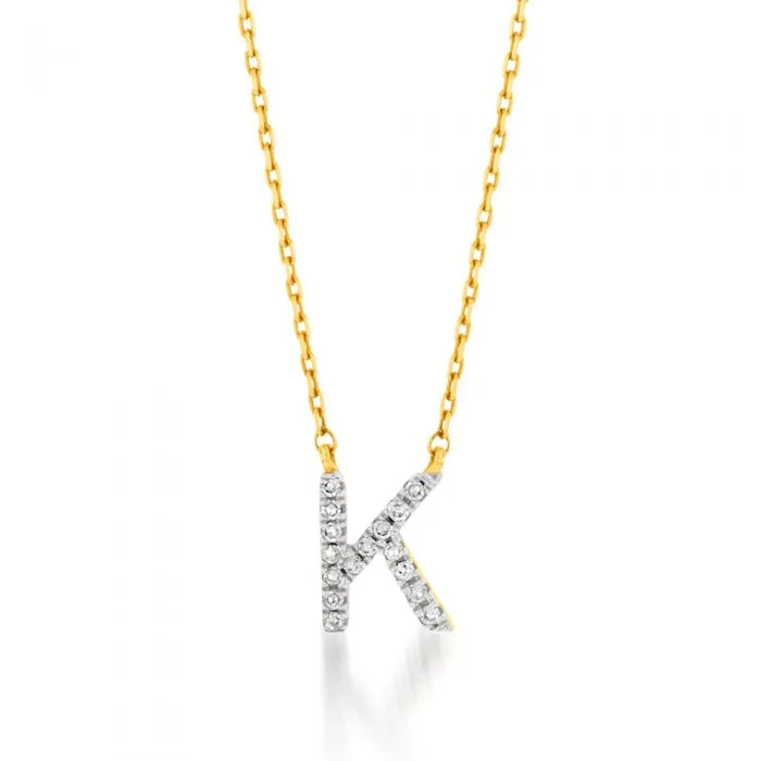 Best-Selling Jewelry Now Available At Special Deals Luminesce Lab Diamond K Initial Pendant in 9ct Yellow Gold on Adjustable 45cm Chain Best-Selling Jewelry Now Available At Special Deals Luminesce Lab Diamond K Initial Pendant in 9ct Yellow Gold on Adjustable 45cm Chain