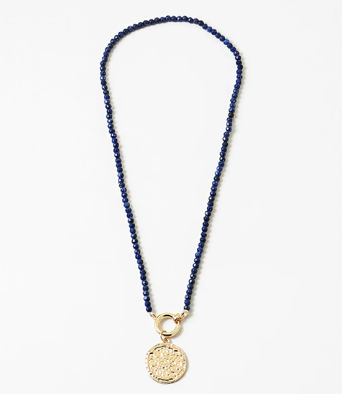 Fashion-Forward Geometric Jewelry For Contemporary Style Moody Blues Gemstone and Disc Necklace Fashion-Forward Geometric Jewelry For Contemporary Style Moody Blues Gemstone and Disc Necklace