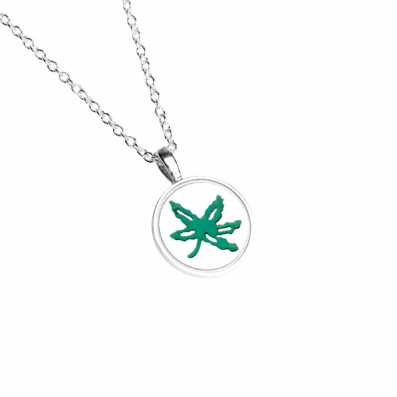 Fashion-Forward Geometric Jewelry For Contemporary Style OSU Green Enamel Buckeye Leaf Pendant Fashion-Forward Geometric Jewelry For Contemporary Style OSU Green Enamel Buckeye Leaf Pendant