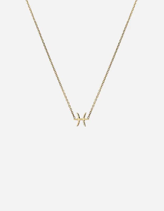 Trendy Minimalist Jewelry For Everyday Wear Pisces Astro Pendant Necklace, 14k Gold