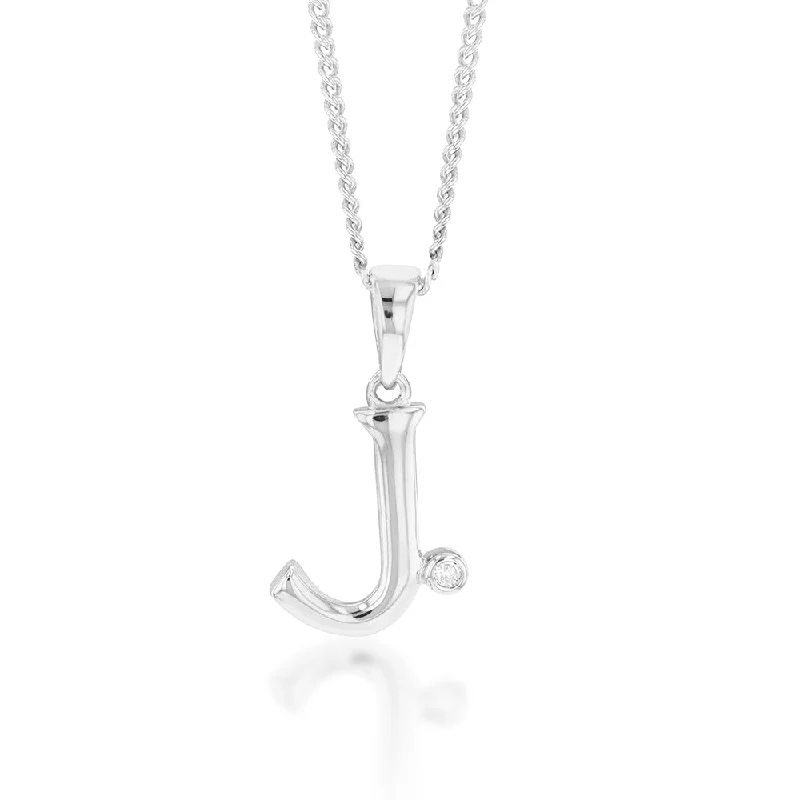 The Perfect Jewelry Piece At The Perfect Discount Silver Pendant Initial J set with Diamond