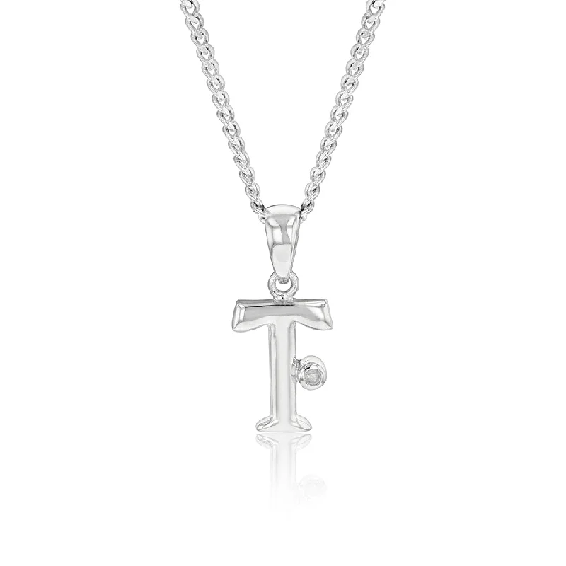 Don't Miss These Dazzling Jewelry Discounts Silver Pendant Initial T set with Diamond