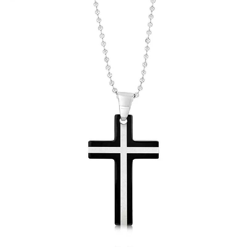 Luxury Jewelry At Unbeatable Discounts Stainless Steel Black And Silver Two Tone Cross Pendant On 60.9cm Ball Chain Luxury Jewelry At Unbeatable Discounts Stainless Steel Black And Silver Two Tone Cross Pendant On 60.9cm Ball Chain