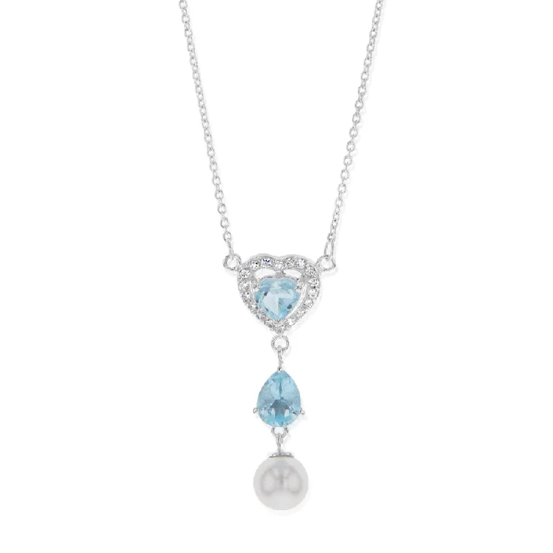 Exclusive Jewelry Sale – Grab Timeless Pieces Now Sterling Silver Created Blue Topaz And Cubic Zirconia Pendant On 42cm Chain