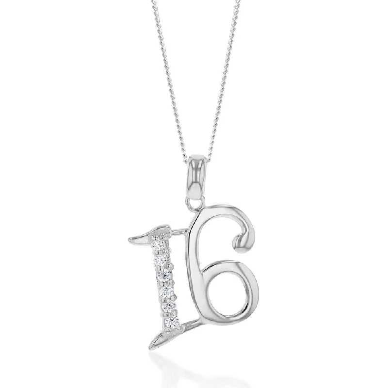 Fashion-Forward Jewelry At Exclusive Discounts Sterling Silver Cubic Zirconia On Number "16" Pendant Fashion-Forward Jewelry At Exclusive Discounts Sterling Silver Cubic Zirconia On Number "16" Pendant