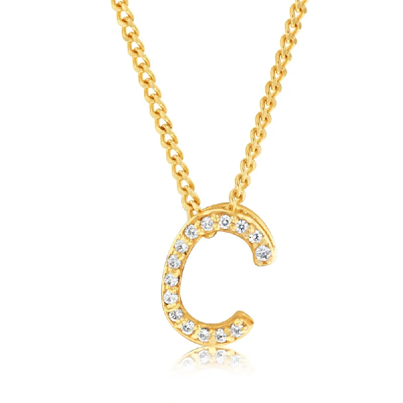 Seasonal Jewelry Deals – Elevate Your Style Sterling Silver Gold Plated Cubic Zirconia Initial "C" Pendant On 42cm Chain Seasonal Jewelry Deals – Elevate Your Style Sterling Silver Gold Plated Cubic Zirconia Initial "C" Pendant On 42cm Chain