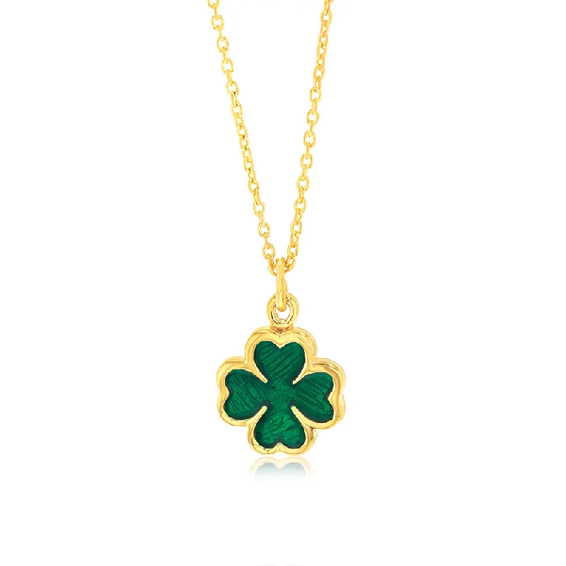 Everyday Jewelry Essentials Now On Sale Sterling Silver Gold Plated Four Leaf Green Enamel Flower Pendant On Chain