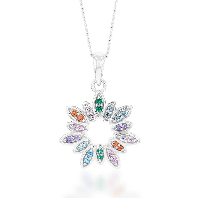 Huge Savings On Timeless Jewelry Collections Sterling Silver Rainbow Multicolour Cubic Zirconia Flower Pendant Huge Savings On Timeless Jewelry Collections Sterling Silver Rainbow Multicolour Cubic Zirconia Flower Pendant