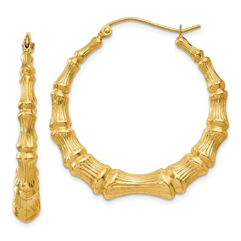 Best-Selling Jewelry Now Available At Special Deals 14KT Yellow Gold 27X6MM Hoop Bamboo Earrings