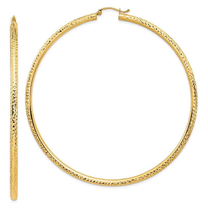 Shop Dazzling Jewelry At The Best Prices 14KT Yellow Gold 80X3MM Diamond-cut Hoop Earrings Shop Dazzling Jewelry At The Best Prices 14KT Yellow Gold 80X3MM Diamond-cut Hoop Earrings