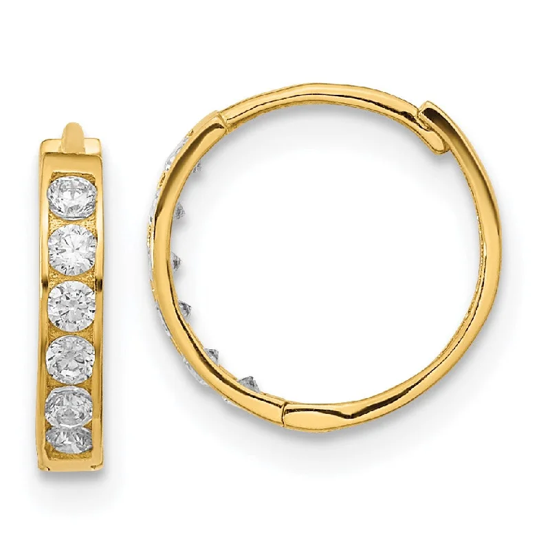 Shop Stylish Jewelry Now And Save Big 14KT Yellow Gold Cubic Zirconia 11.4MM Childrens Hoop Earrings Shop Stylish Jewelry Now And Save Big 14KT Yellow Gold Cubic Zirconia 11.4MM Childrens Hoop Earrings