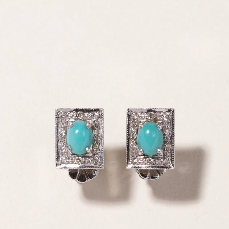 Elevate Your Outfit With Discounted Statement Jewelry 18k White Gold Turquoise & Diamond Stud Earrings | 1.14ctw, 0.34ctw Elevate Your Outfit With Discounted Statement Jewelry 18k White Gold Turquoise & Diamond Stud Earrings | 1.14ctw, 0.34ctw