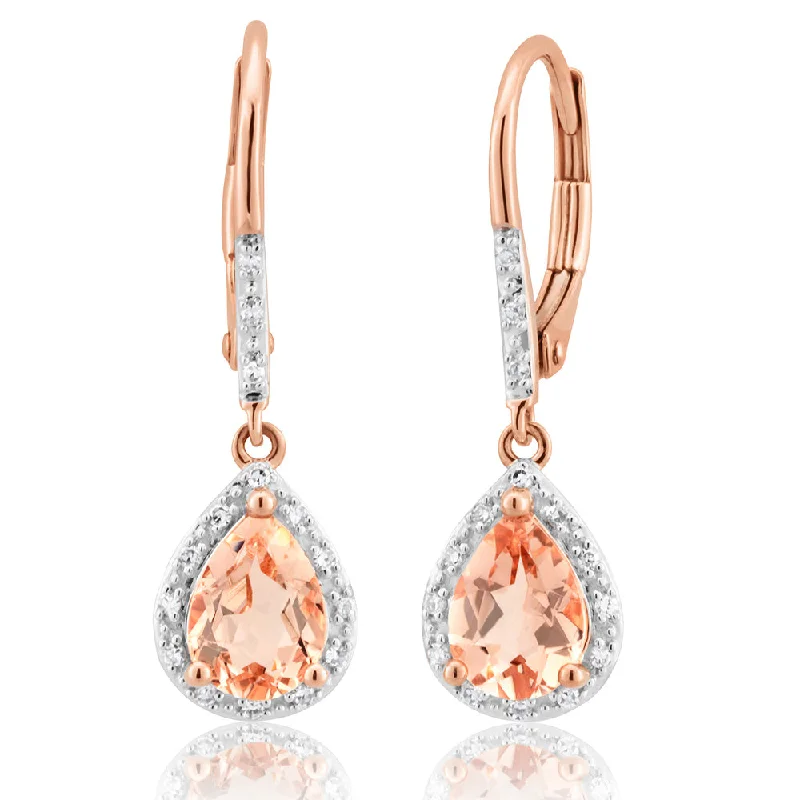 Handcrafted Jewelry Sale – Unique Designs At Low Prices 9ct Rose Gold Morganite 7x5mm Pear & Diamond Drop Earrings