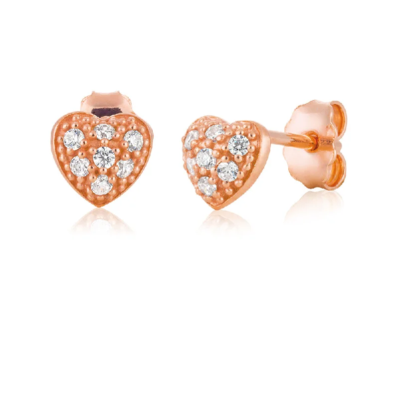 Shop Trending Jewelry With Exclusive Savings 9ct Rose Gold Silver Filled Heart Cubic Zirconia Studs