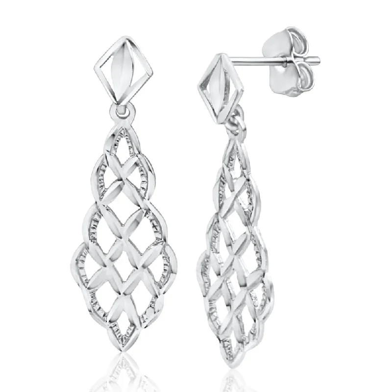 Modern Jewelry At Exclusive Discounts – Shop Today 9ct White Gold Filigree Cutouts Stud Drop Earrings