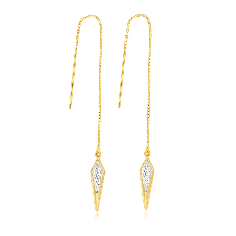Discounted Jewelry For A Glamorous Look 9ct Yellow And White Gold Two Tone Fancy Diamond Drop Threader Earrings