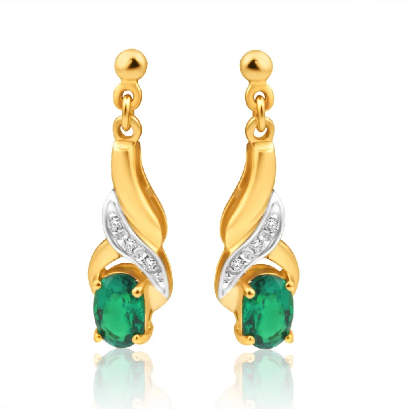 Get The Jewelry You Love At A Price You Love 9ct Yellow Gold Created Emerald + Diamond Drop Earrings Get The Jewelry You Love At A Price You Love 9ct Yellow Gold Created Emerald + Diamond Drop Earrings