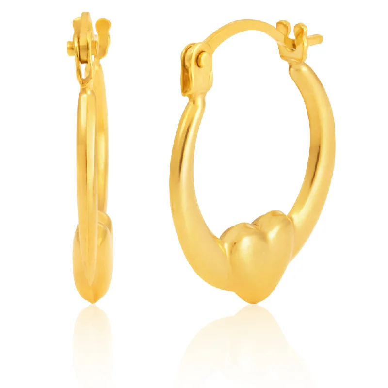 Luxury Jewelry At Unbeatable Discounts 9ct Yellow Gold Facny Heart Hoop Earring