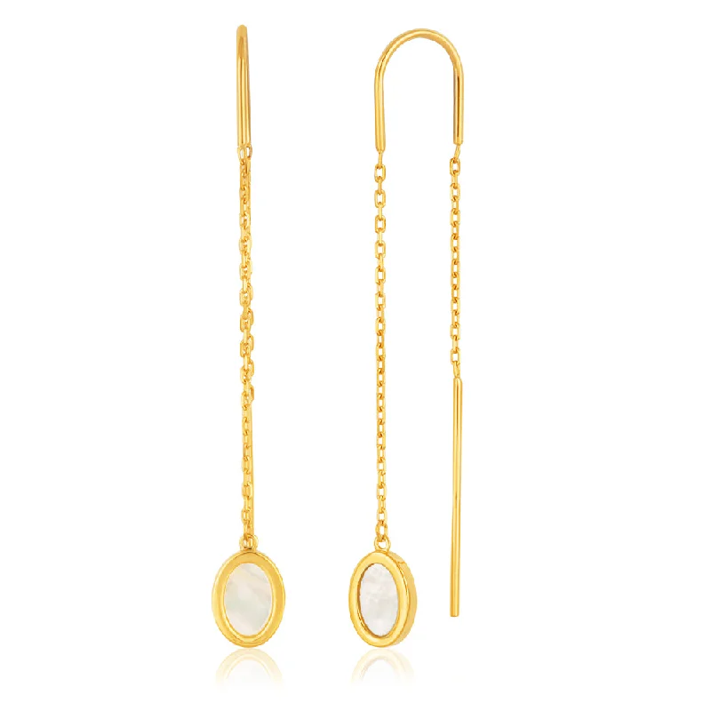 Special Offers On Handcrafted And Designer Jewelry 9ct Yellow Gold Mother of Pearl Thread Drop Earrings