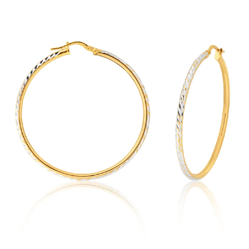 Fashion-Forward Jewelry At Incredible Prices 9ct Yellow Gold Silver Filled 40mm Hoop Earrings with diamond cut feature Fashion-Forward Jewelry At Incredible Prices 9ct Yellow Gold Silver Filled 40mm Hoop Earrings with diamond cut feature