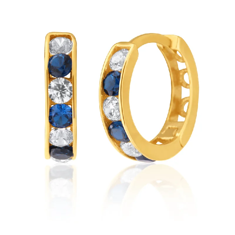 Premium Jewelry At Special Low Prices For A Limited Time 9ct Yellow Gold White and Blue Cubic Zirconia 10mm Huggies Premium Jewelry At Special Low Prices For A Limited Time 9ct Yellow Gold White and Blue Cubic Zirconia 10mm Huggies