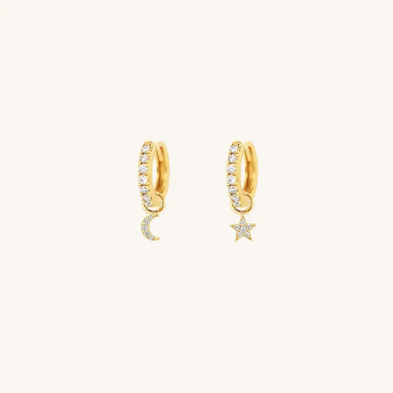 Customized Silver Jewelry For Unique Style Astro Star Moon Crystal Hoops