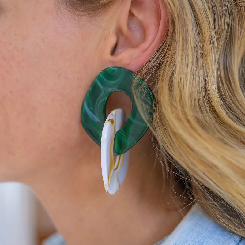 Shop Handcrafted Jewelry At Special Promotional Rates Emerald and Cream Large Resin Earrings Shop Handcrafted Jewelry At Special Promotional Rates Emerald and Cream Large Resin Earrings