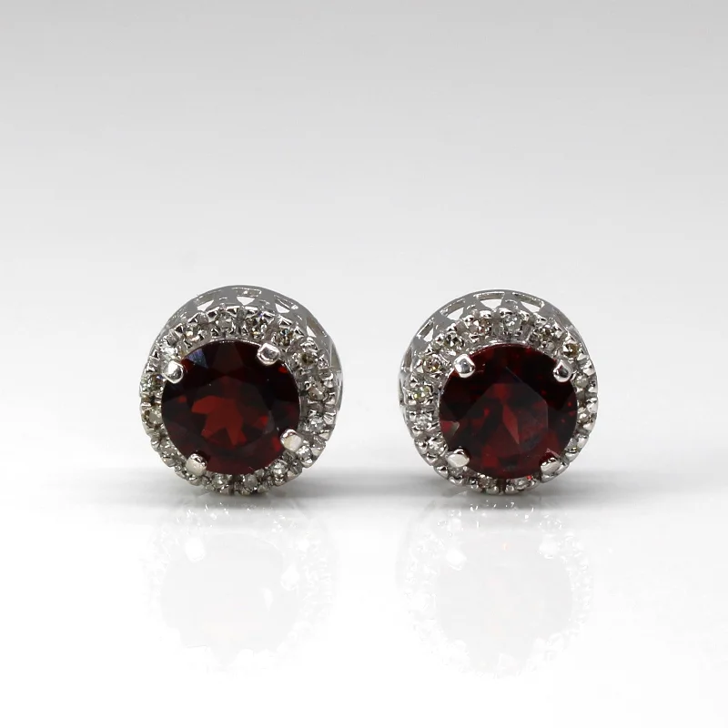 Special Deals On Handcrafted And Designer Jewelry Garnet & Diamond Stud Earrings | 3.20ctw |0.16ctw |