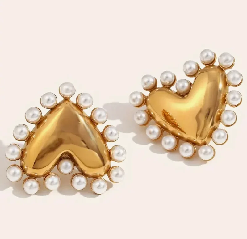 Buy More, Save More On Stunning Jewelry Designs Puffy Heart and Pearl Studs