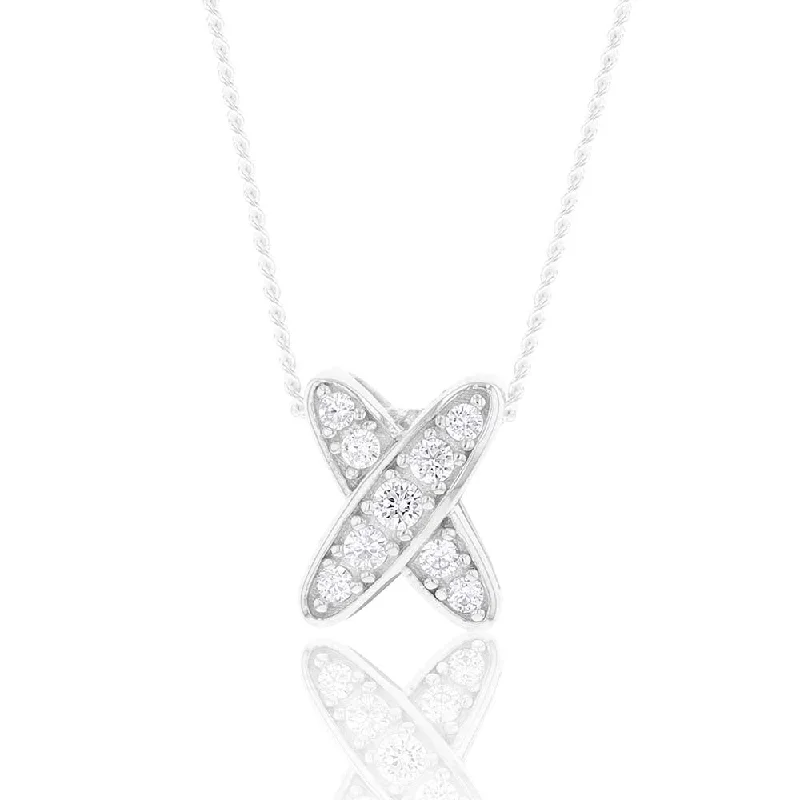 Limited-Stock Jewelry Clearance – Grab Your Favorites Now Rhodium Plated Sterling Silver Cubic Zirconia 9mm Cross Pendant