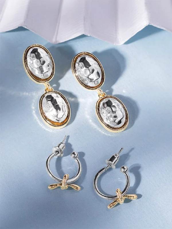 Timeless Elegance, Temporary Discounts – Act Fast Rubans Set of 2 Rhodium & Gold-Plated Hammered Oval and Hoop Stud Earrings Timeless Elegance, Temporary Discounts – Act Fast Rubans Set of 2 Rhodium & Gold-Plated Hammered Oval and Hoop Stud Earrings