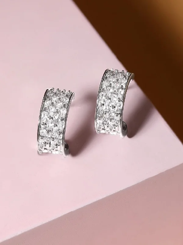 Delicate Crystal Jewelry For Sophisticated Charm Rubans Rhodium Plated Zirconia Stud Earrings