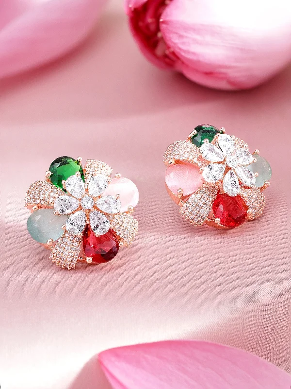 Huge Markdowns On Premium Jewelry Styles Rubans Rose Gold-Plated Multicolor AD Stud Earrings. Huge Markdowns On Premium Jewelry Styles Rubans Rose Gold-Plated Multicolor AD Stud Earrings.