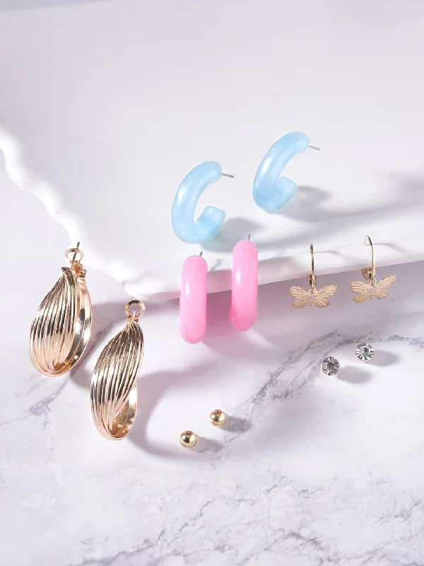 Accessorize For Less – Luxury Jewelry At Affordable Prices Rubans Set of 9, Gold toned blue enamel detailed Hoop & Stud Earrings Accessorize For Less – Luxury Jewelry At Affordable Prices Rubans Set of 9, Gold toned blue enamel detailed Hoop & Stud Earrings