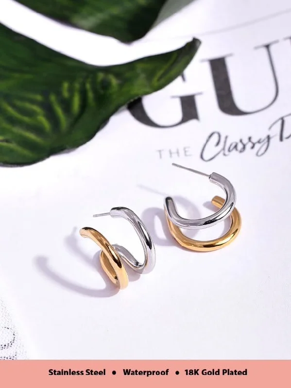 Personalized Engraved Jewelry For Meaningful Gifts Rubans Voguish 18K Gold And Rhodium Plated Stainless Steel Waterproof Stud Earrings. Personalized Engraved Jewelry For Meaningful Gifts Rubans Voguish 18K Gold And Rhodium Plated Stainless Steel Waterproof Stud Earrings.