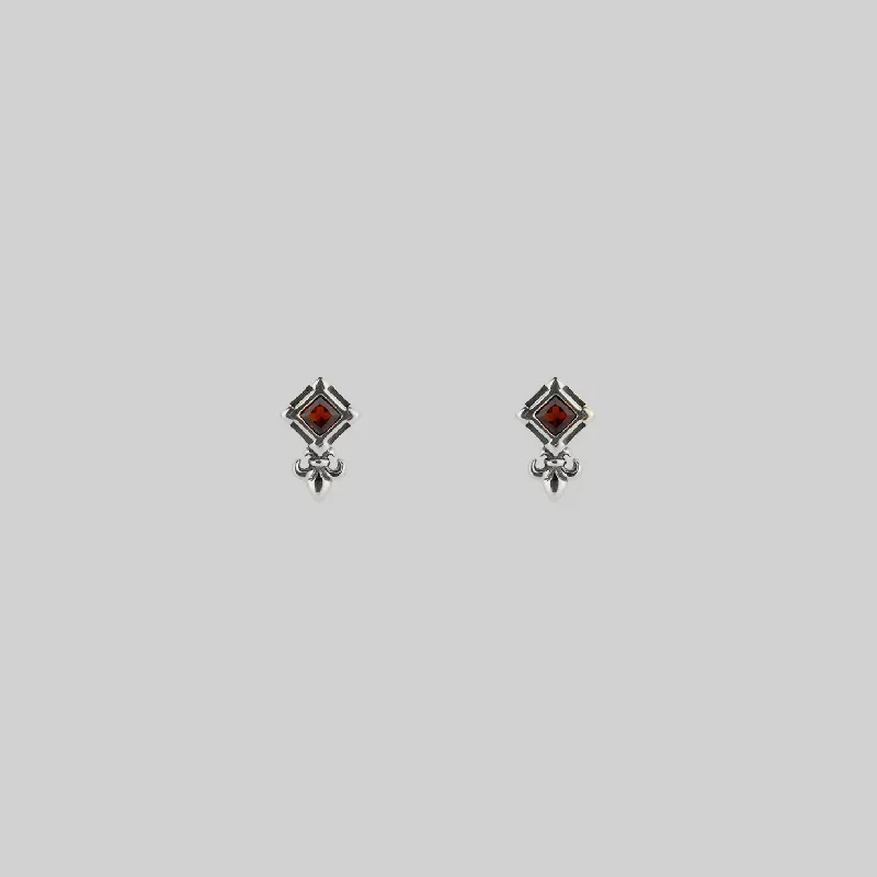 Exclusive Jewelry Sale – Sparkle For Less SCORN. Tiny Garnet Stud Earrings - Silver
